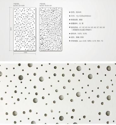 Tabuleiro acústico de gesso revestido de PVC/vinil de forma irregular, com densidade de 780 kg/m3