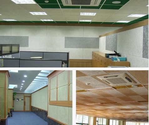E0 Eco-friendly Blackish Green Wood Wool Sound Acoustic Ceiling with Veneer Finishing (Teto acústico com acabamento de folheado)